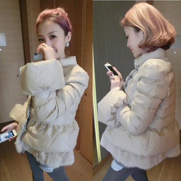 韩国2015冬季新款女装代购棉服女短款兔毛保暖棉衣外套羽绒服修身