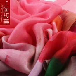 上海故事专柜纯澳毛围巾超大加厚披肩电脑喷绘