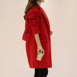 2015冬装新品新款韩版女装中长款大码茧型羊毛呢大衣外套女
