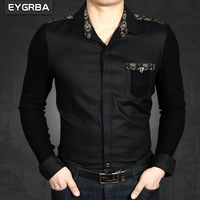 爱格堡男士衬衫2015秋冬新款商务休闲男长袖黑色加绒免烫衬衣