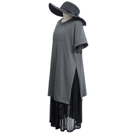 K-NANOI独家定制 百褶显瘦黑透视中长款无袖背心蕾丝连衣裙打底衬