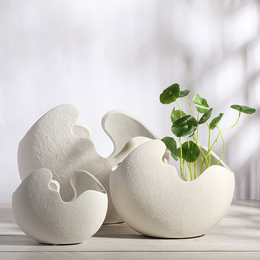 现代创意白色陶瓷蛋壳水培花瓶摆件 客厅书房时尚简约家居装饰品