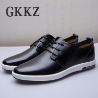 GKKZ低帮透气男鞋英伦青年休闲皮鞋男真皮系带圆头板鞋商务休闲鞋