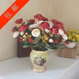 高档欧式客厅餐桌花瓶仿真花套装油画玫瑰绢 过年年货假花装饰花