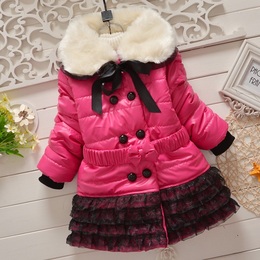 童装韩版女童pu皮棉衣2015冬季新款儿童双排扣加厚棉内胆棉服外套