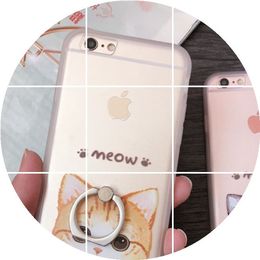 热卖辫子猫咪小黄猫文艺iPhone6手机壳指环支架苹果6plus新创意全