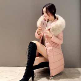 2015冬装新款韩版时尚修身显瘦中长款大毛领女士羽绒棉衣棉服女潮