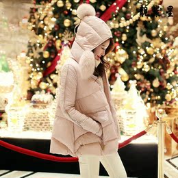 棉衣女2015冬季新款韩版大码中长款加厚连帽带毛球 棉服外套女潮