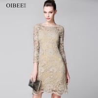 oibee2015夏季连衣裙镂空刺绣修身七分袖裙子欧美高端女士裙