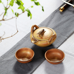 台湾岩泥复古粗陶一壶两杯普洱专用茶具快客杯办公个人茶杯茶壶