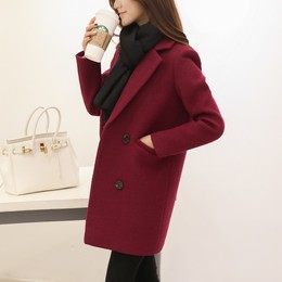 2015秋冬新款韩版女装茧型羊毛呢大衣女中长款毛呢外套女大衣显瘦