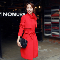 风衣女式秋装双11女装韩版优雅显瘦中长款外套百搭纯色红毛呢大衣