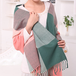 围巾女秋冬季韩版披肩两用英伦提花超大长款加厚保暖羊绒格子围巾