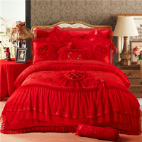 慧爱富安娜婚庆四件套全棉结婚六八十件套大红色床品纯棉床上用品