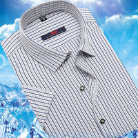 winone2015夏装男士短袖衬衫 韩版修身休闲商务免烫格子衬衣男装