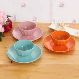 【天天特价】彩色陶瓷餐具小套装 一碗一盘 点心盘 饭碗 甜品碗