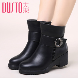 大东2015秋冬新款时装靴 欧美高跟方跟短靴 侧拉链女靴D5D2677R