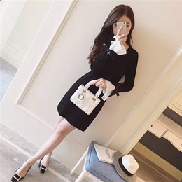 2015秋季新款 韩版女装长袖修身显瘦荷叶边鱼尾a字针织连衣裙气质
