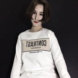 2016春季新品韩国代购 百搭字母印花修身显瘦加厚棉质长袖打底T恤