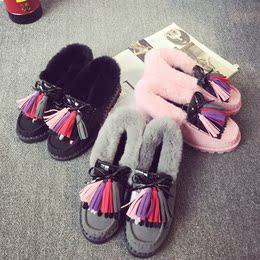 2015冬季新款韩版豆豆鞋毛毛口流苏平底雪地靴短靴保暖学生女鞋潮