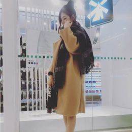 2015韩版毛呢外套女冬装韩版中长款加厚宽松大码羊毛呢子大衣女
