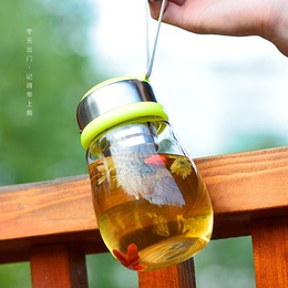 卡西菲玻璃杯带盖单层透明水杯学生可爱创意便携滤网花茶杯子茶杯