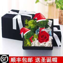母亲节送妈妈实用礼物永生花礼盒苔藓小熊玫瑰保鲜花干花盒康乃馨