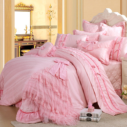 田园公主婚庆十件套韩式粉红色蕾丝全棉多件套结婚床上用品包邮