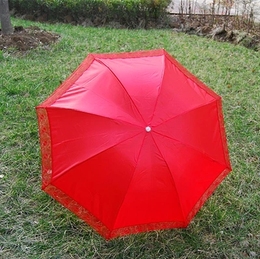 新娘伞结婚伞蕾丝花边折叠红伞大红色出嫁必备伞婚庆礼仪晴雨伞