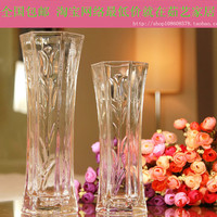 包邮特价透明玻璃花瓶大号富贵竹 现代时尚水培花器水晶花瓶六角