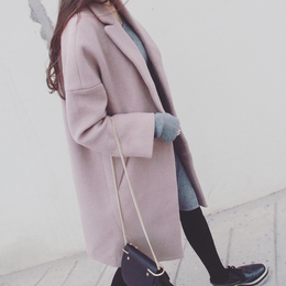 韩版冬装加厚加棉一粒扣廓型长款毛呢外套茧型及膝呢子大衣女装
