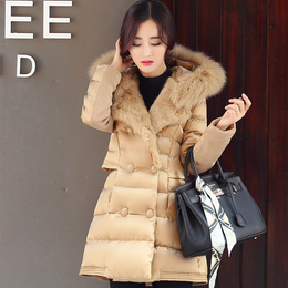 2015韩版新款冬季棉衣外套棉服女款中长款宽松时尚休闲棉袄 毛领