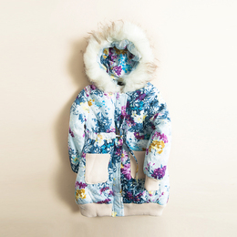 北极绒女童装秋冬新款棉服 儿童碎花外套中长款棉袄加厚羽绒棉衣