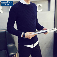 秋冬季男装圆领套头修身青年外套打底针织衫韩版学生男士加厚毛衣