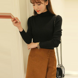 2015韩版款式冬季半高领长袖打底衫女修身显瘦纯色毛衣针织衫