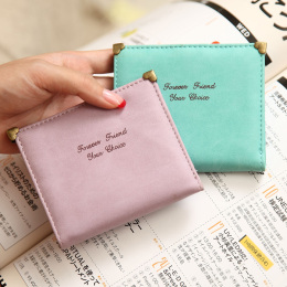 2016年新款韩版短款超薄学生女士钱包磨砂复古可爱女式皮夹小钱包