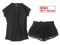 运动套装女夏 跑步 两件套短裤T恤黑色宽松健身房瑜伽速干透气