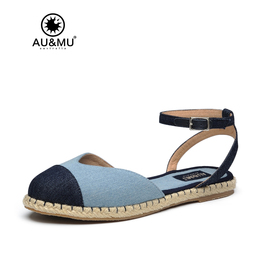 AUMU2015夏季新款简约双色牛仔布优雅风情时尚凉鞋J3336