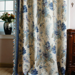 新品欧式美式出口客厅卧室高档棉麻窗帘布艺布艺成品窗帘定制蓝色