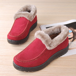 冬季正品老北京布鞋女棉鞋加绒保暖防滑雪地靴平底妈妈鞋女短靴子