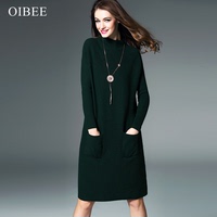 OIBEE欧洲站2016秋装新款女装时尚宽松大码长袖中长款毛衣连衣裙