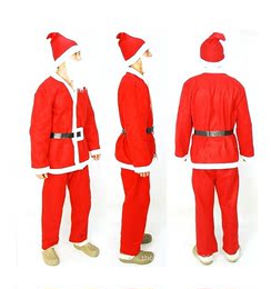 圣诞装饰品圣诞老人服套装男士儿童女士成人圣诞衣服无纺布金丝绒