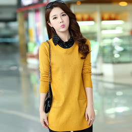 2015秋冬季新款女装韩版针织衫毛衣长袖套头打底衫中长款大码外套