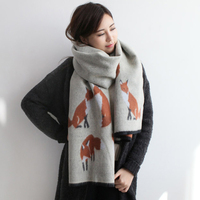 超长款狐狸图案保暖加厚两用围巾2015秋冬季新款日韩女仿羊绒披肩