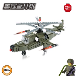 立翔玩具启诺积木儿童塑料益智拼插拼装玩具军事直升机雷霆直升机