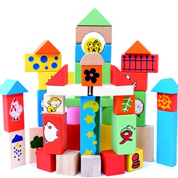 桶装50粒大颗粒木制积木1-3-6岁儿童益智早教幼儿园拼装实木玩具