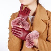 2015年秋冬季女士触摸屏PU皮手套 分指手套 加绒加厚保暖全指手套