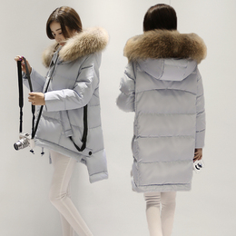 棉衣女2015冬装新款韩版大码中长款加厚貉子毛斗篷型羽绒棉服外套