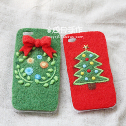 羊毛毡戳戳乐材料包 Iphone6手机壳 圣诞松树花环