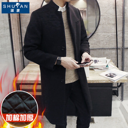 冬季男士韩版风衣修身中长款毛呢呢子大衣男装加棉外套加厚外衣潮